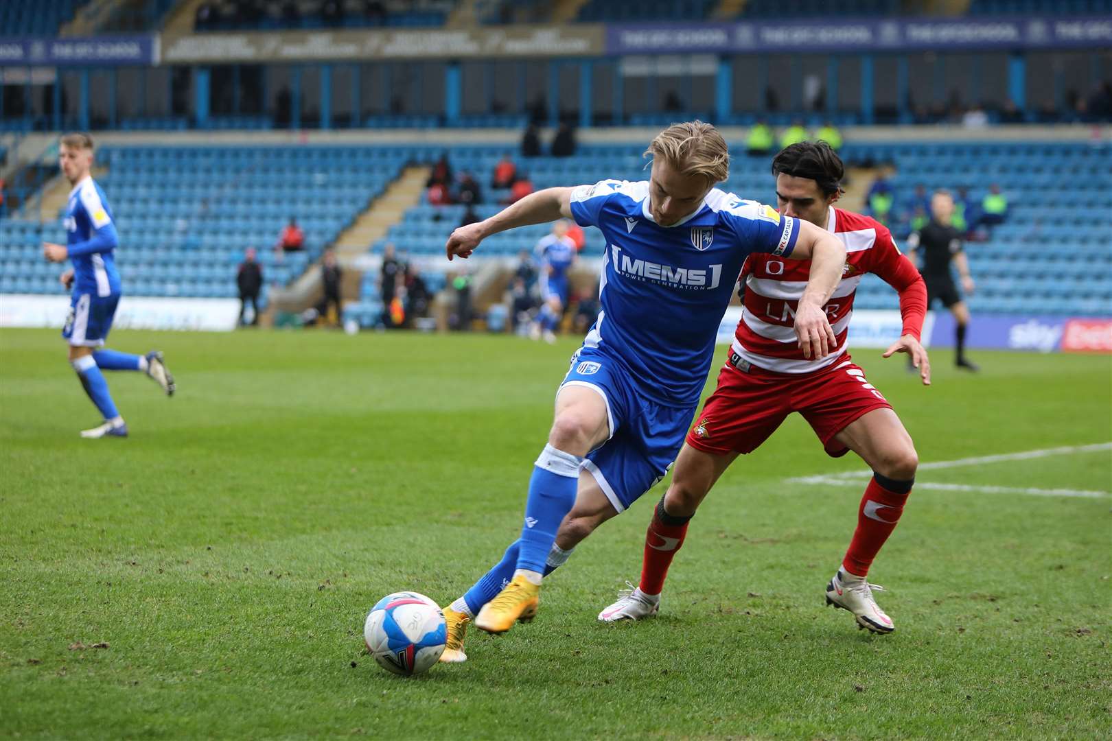 Gillingham captain Kyle Dempsey in action on Saturday against Doncaster Picture: Andy Jones