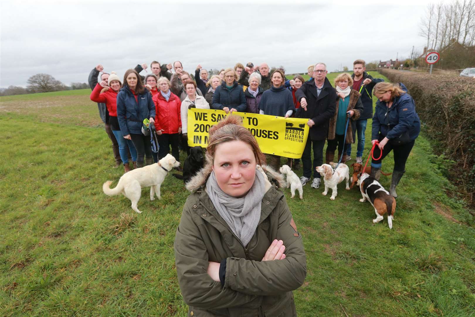 Claudine Russell, chairwoman of Marden Planning Opposition with other organisers and supporters, standing on the land where 2,000 homes could be built. Picture by: John Westhrop (7602776)