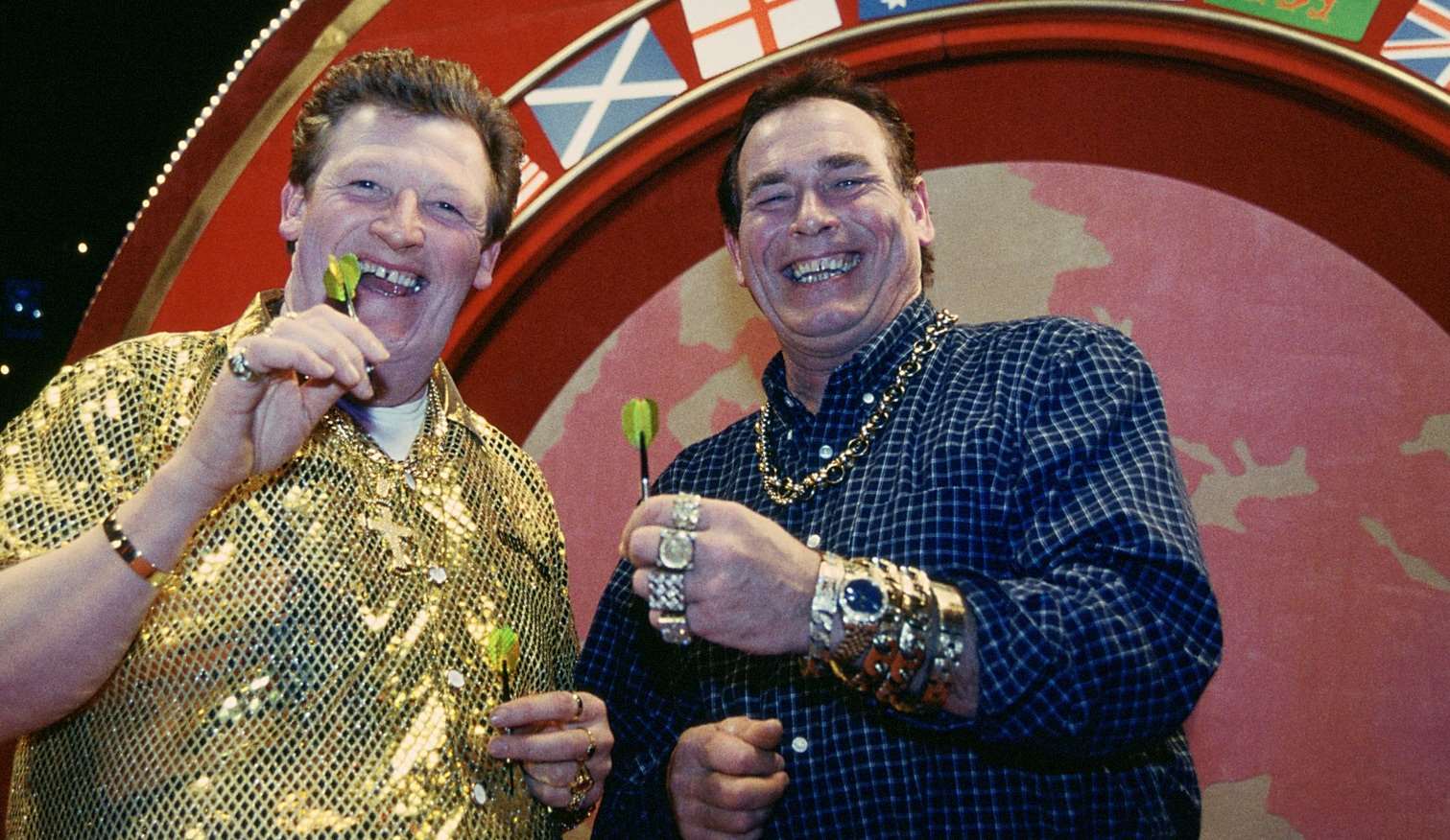Darts legend Bobby George with Rocky Goldfinger (Geoff Bell) for the film Poisoned Arrows