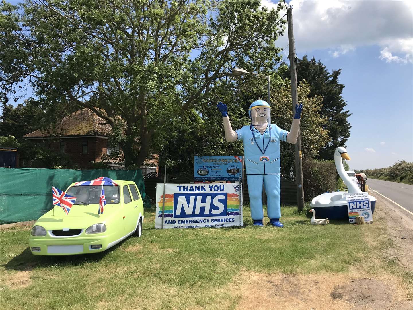 The Big Man NHS tribute outside the garden centre in Leysdown Road