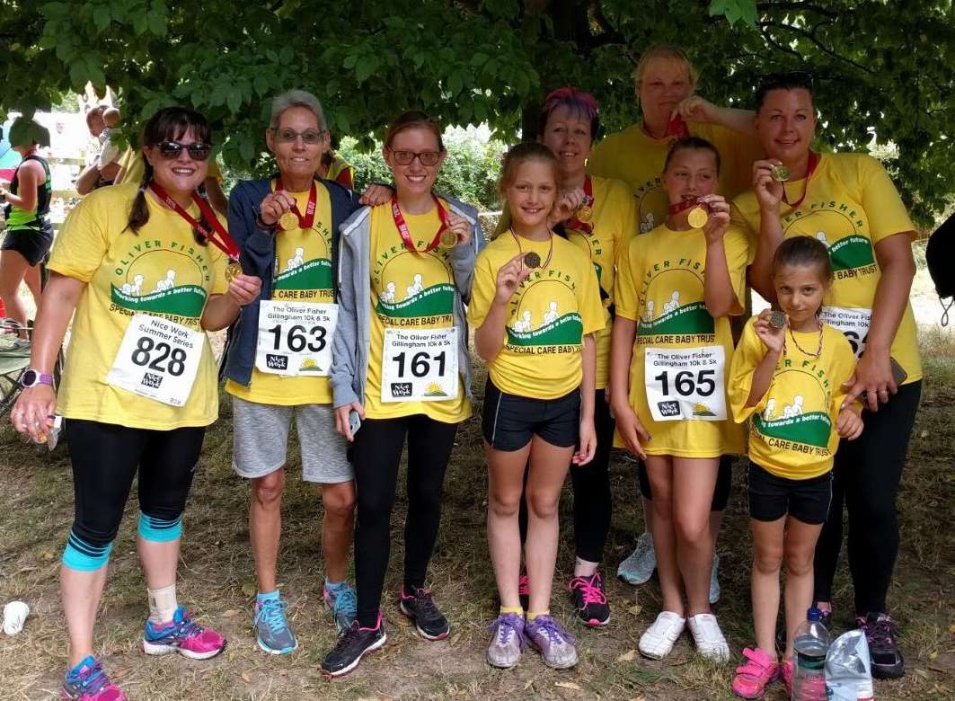 Mum Nikci Cooper (third from left) ran the Oliver Fisher 5k with her family and friends