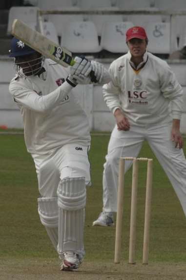 Kent's Daniel Bell-Drummond amongst the runs during the match with Cardiff MCCU at the St Lawrence Ground