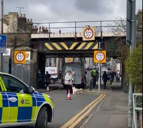 A van has collided into the railway bridge on Bryant Street, Strood. Picture: Ivghenie Danut