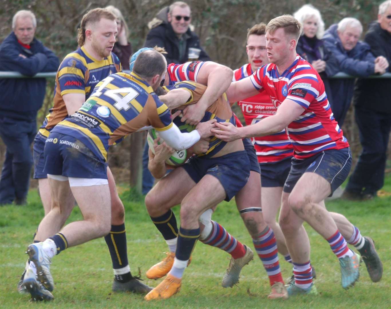 Backs from Tonbridge Juddians and Worthing contest possession. Picture: Adam Hookway