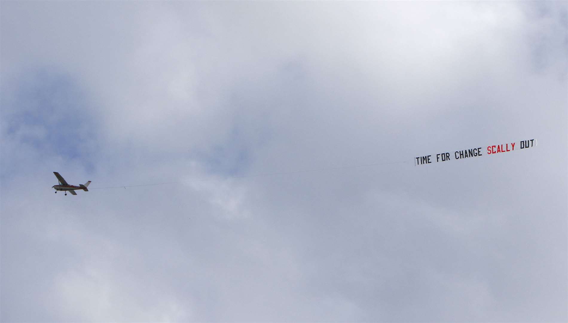 Those in favour of change at Gills took to the sky to make their point. Picture: Andy Jones