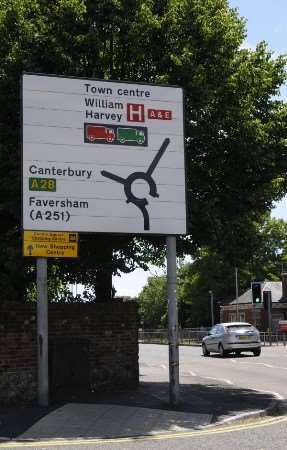 The sign at the Magazine Road/Maidstone Road roundabout, described as confusing