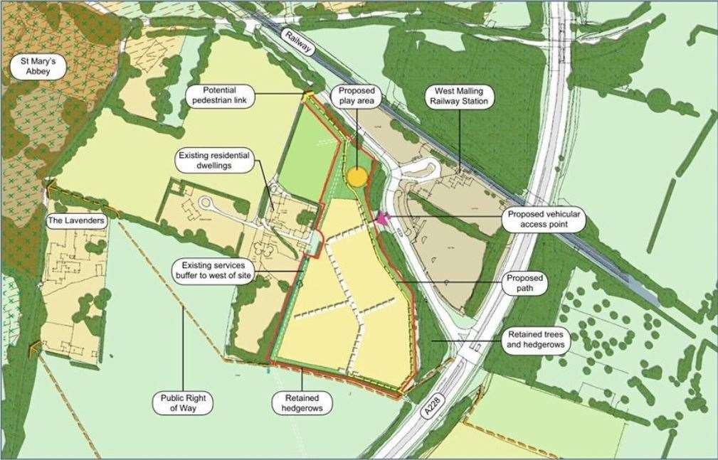 Gladman's illustrative site layout for homes at Station Approach, West Malling