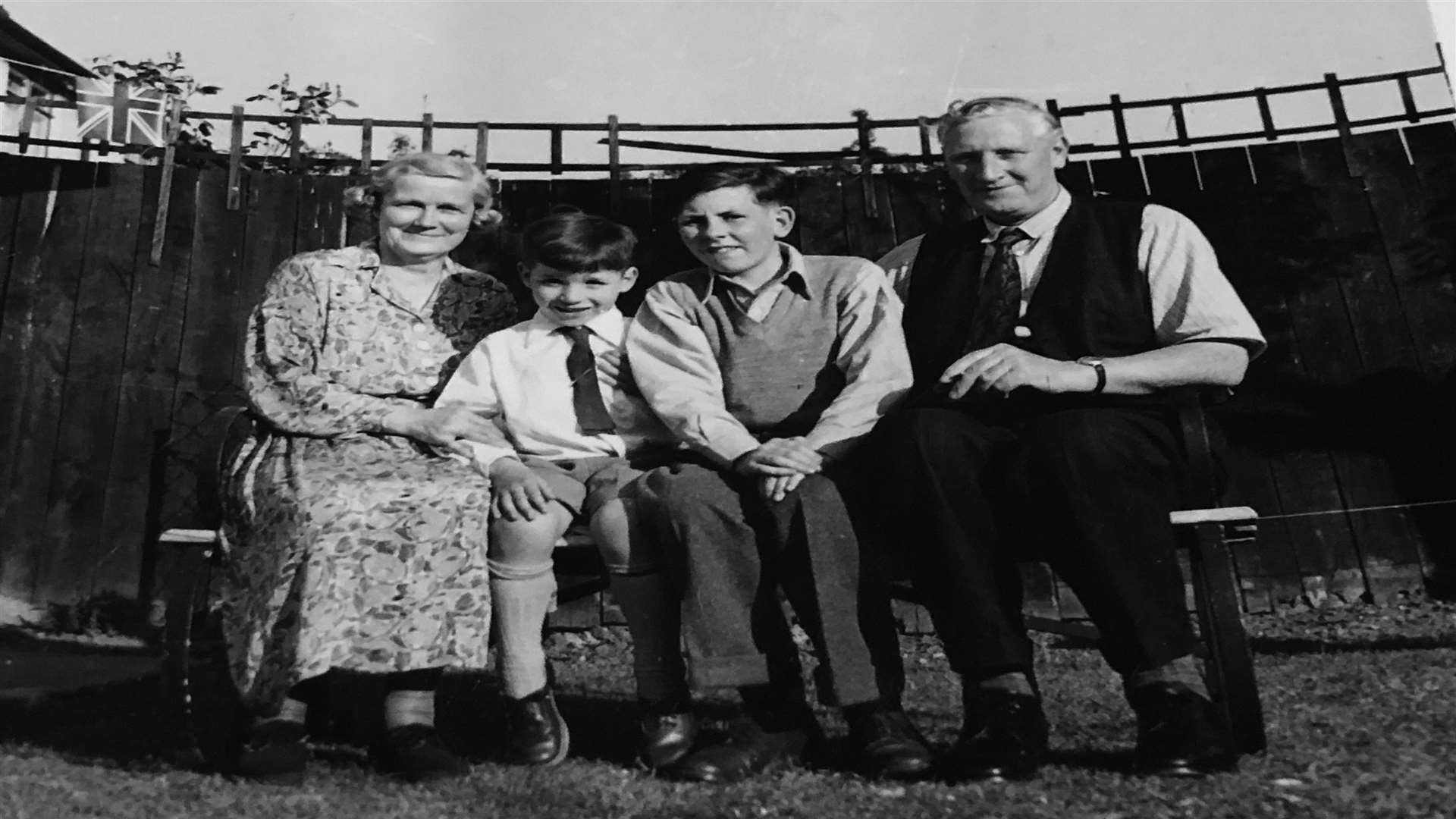 Left to right: Foster mother Elsie May O'Neill, Alan O'Neill, Tony Larkin and Major John Herbert O'Neill