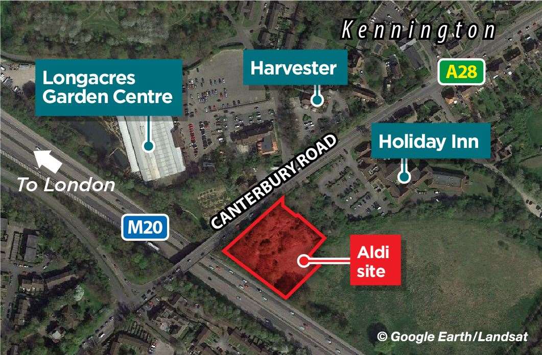 The site of the proposed Aldi; the discount chain bought the land in late 2019
