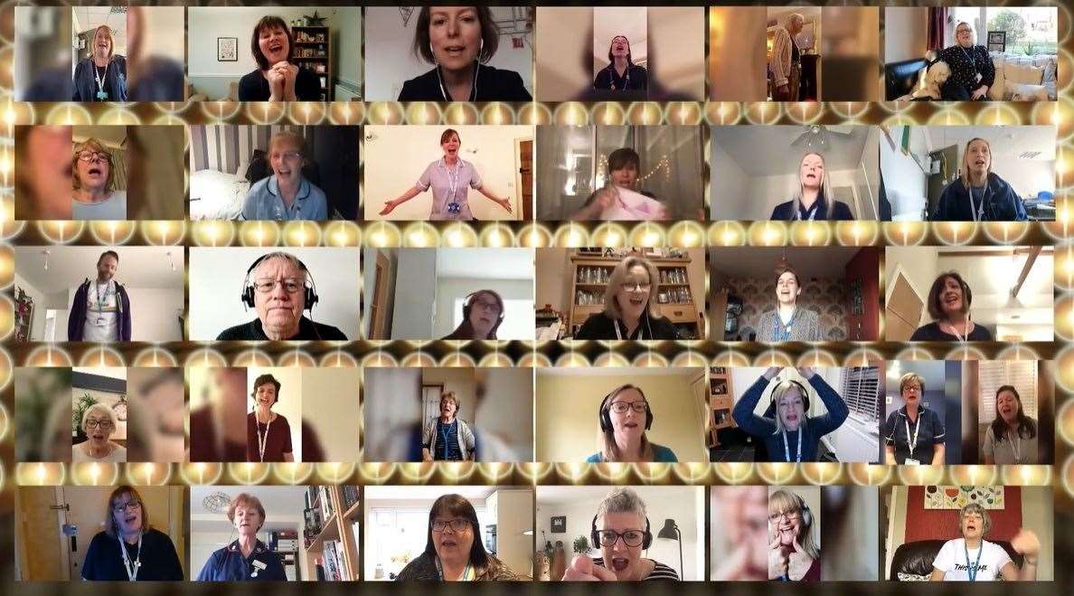 During the pandemic's peak singers regularly got together online. Pictured: The Kent Community Health NHS Foundation Trust staff choir singing Stay At Home