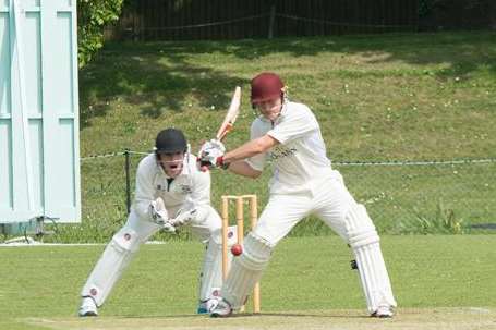 Sandwich batsman Marnus Labuschagne hits out during his unbeaten 203 against Canterbury on Saturday. Picture: Roger Charles