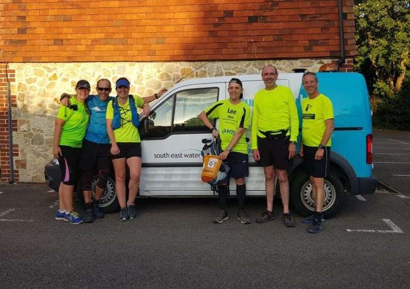 Lee Allen, third from right, at South East Water with colleagues, a few weeks ago, doing a 20-mile run for WaterAid