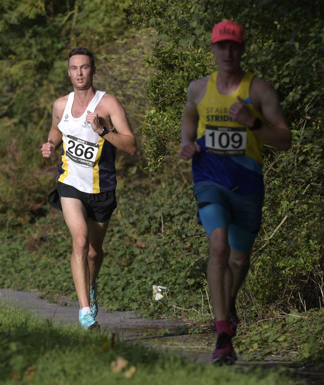 Race winner Patrick Hawker (No.109) keeps Chris Patey, who finished fifth, behind him at the Maidstone Half-Marathon. Picture: Barry Goodwin (60033098)