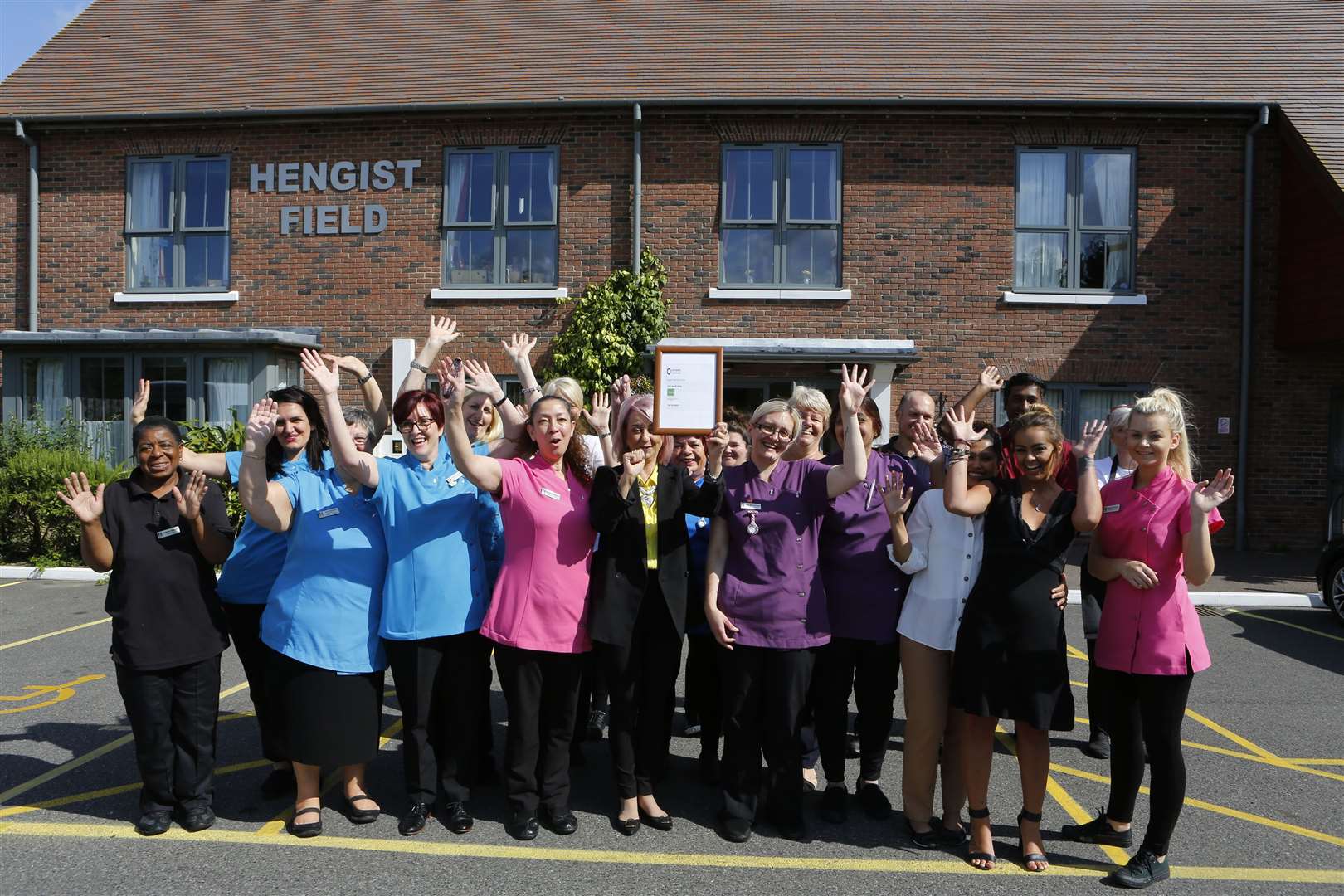 Staff at Hengist Field Care Home in Borden celebrating a ‘good’ CQC rating last year