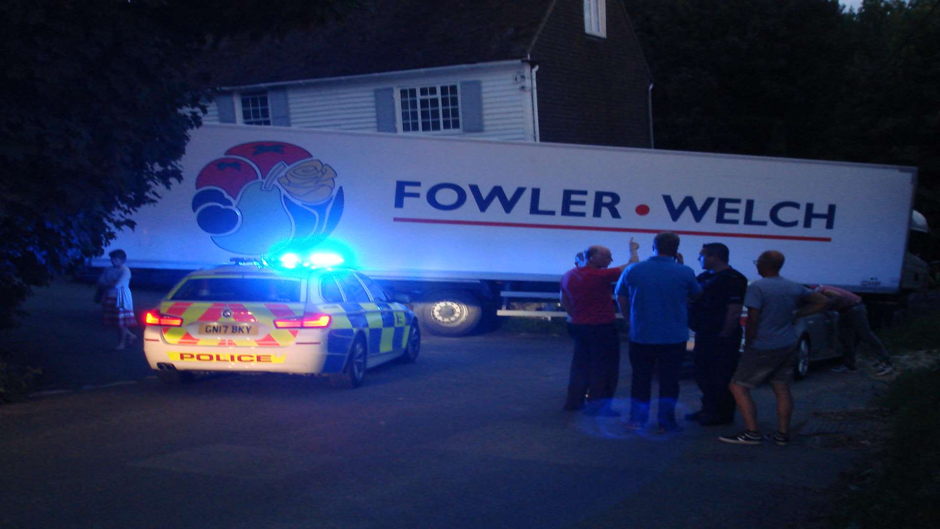 Police were called after a lorry ploughed into a front garden in Chart Hill Road, Chart Sutton