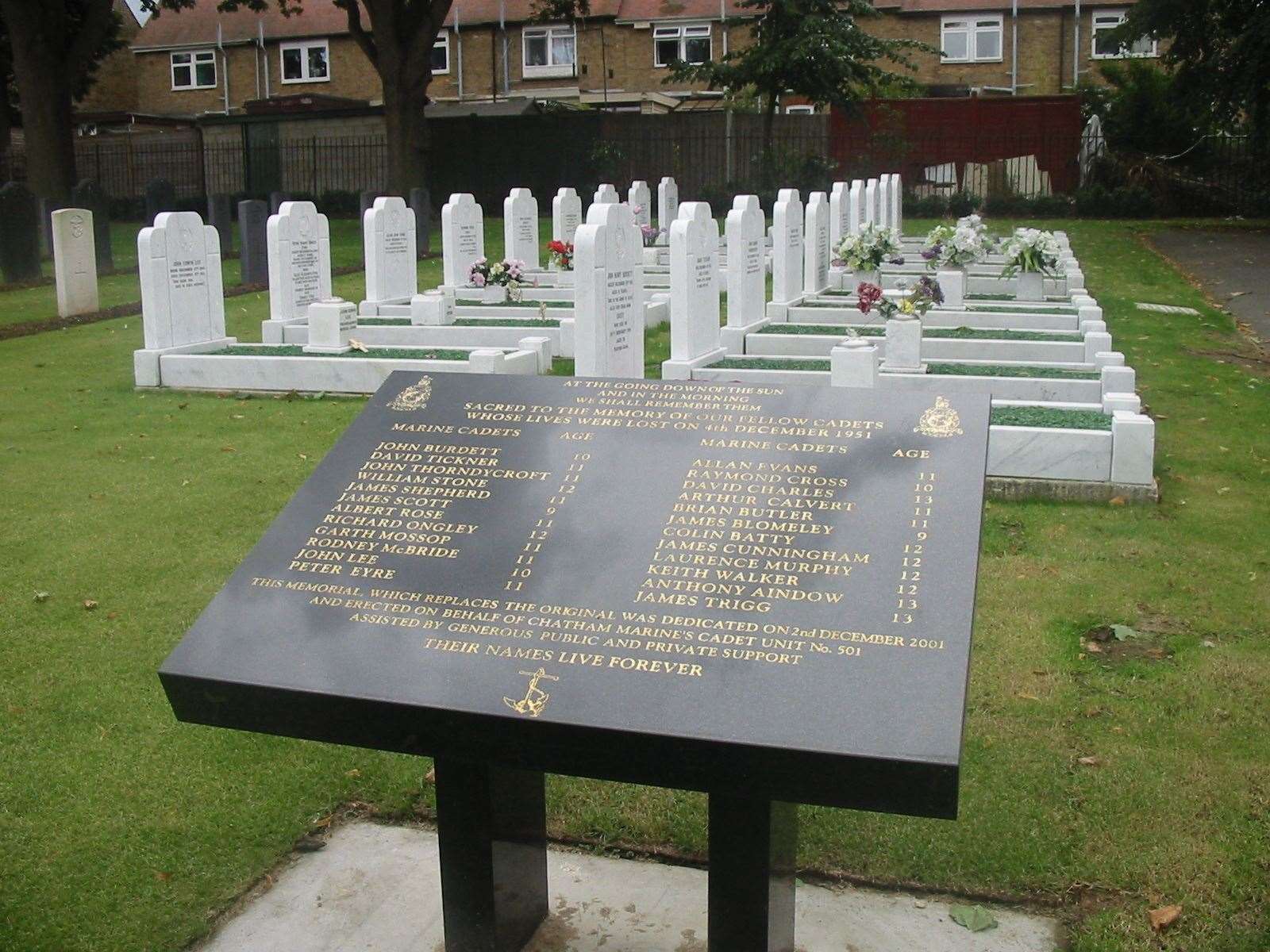 A memorial tablet to the Royal Marine Cadets, some as young as nine, killed when the bus ploughed into the group in Dock Road