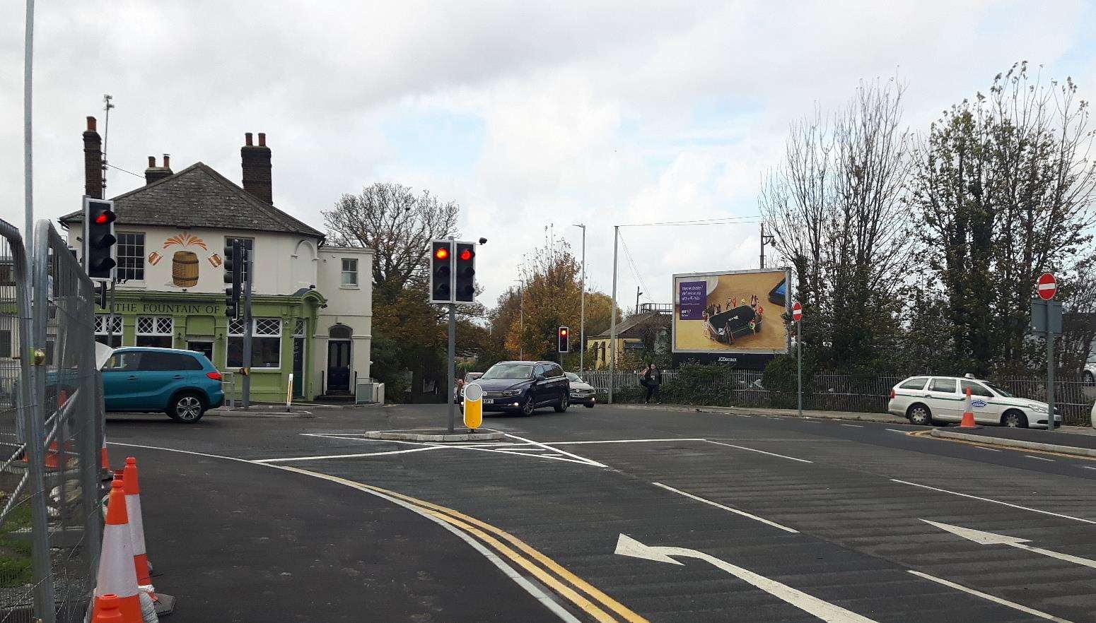 The new road layout outside the station looking towards the Fountain of Ale