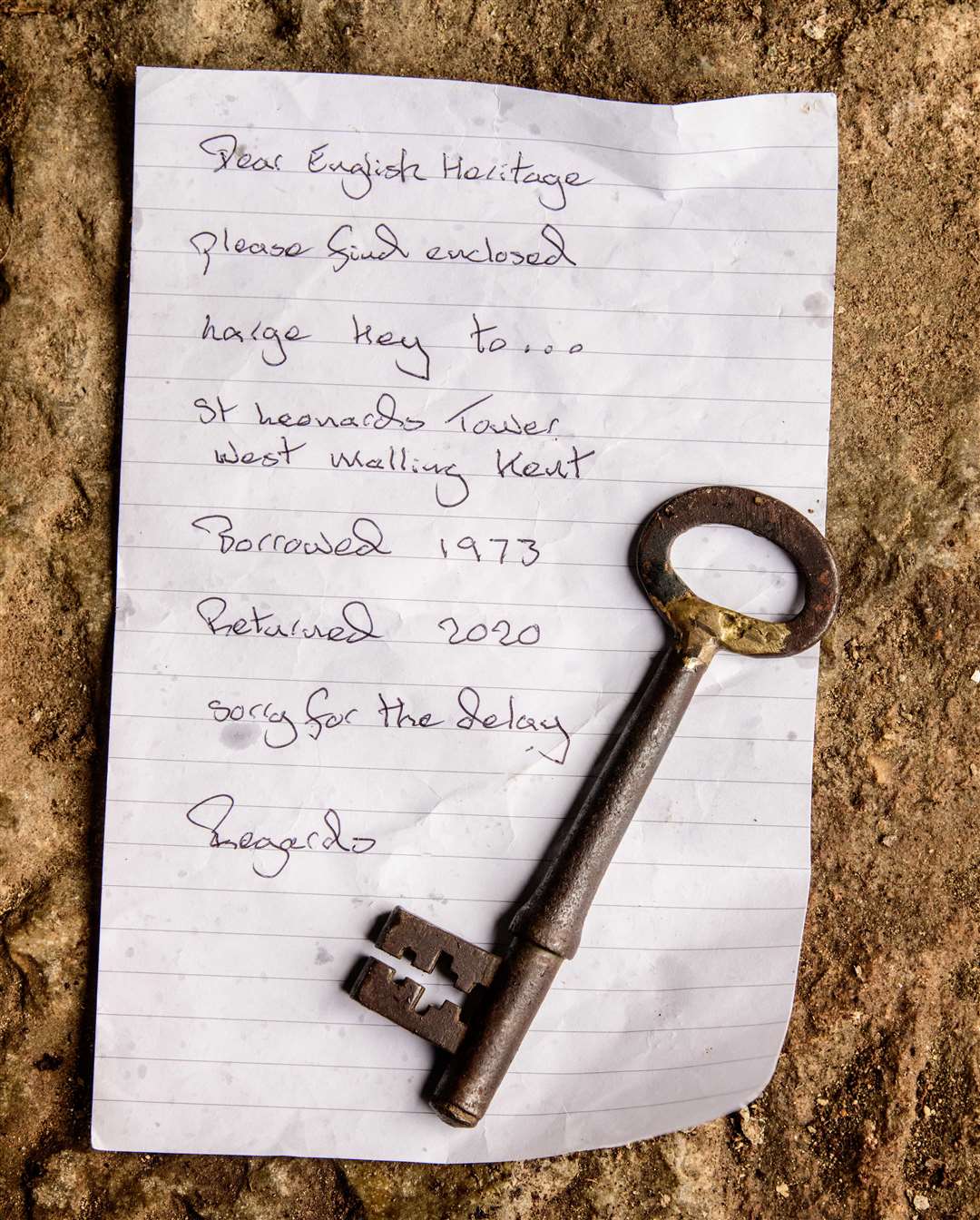 The key to West Malling's St Leonard’s Tower with the anonymous note Picture: Jim Holden