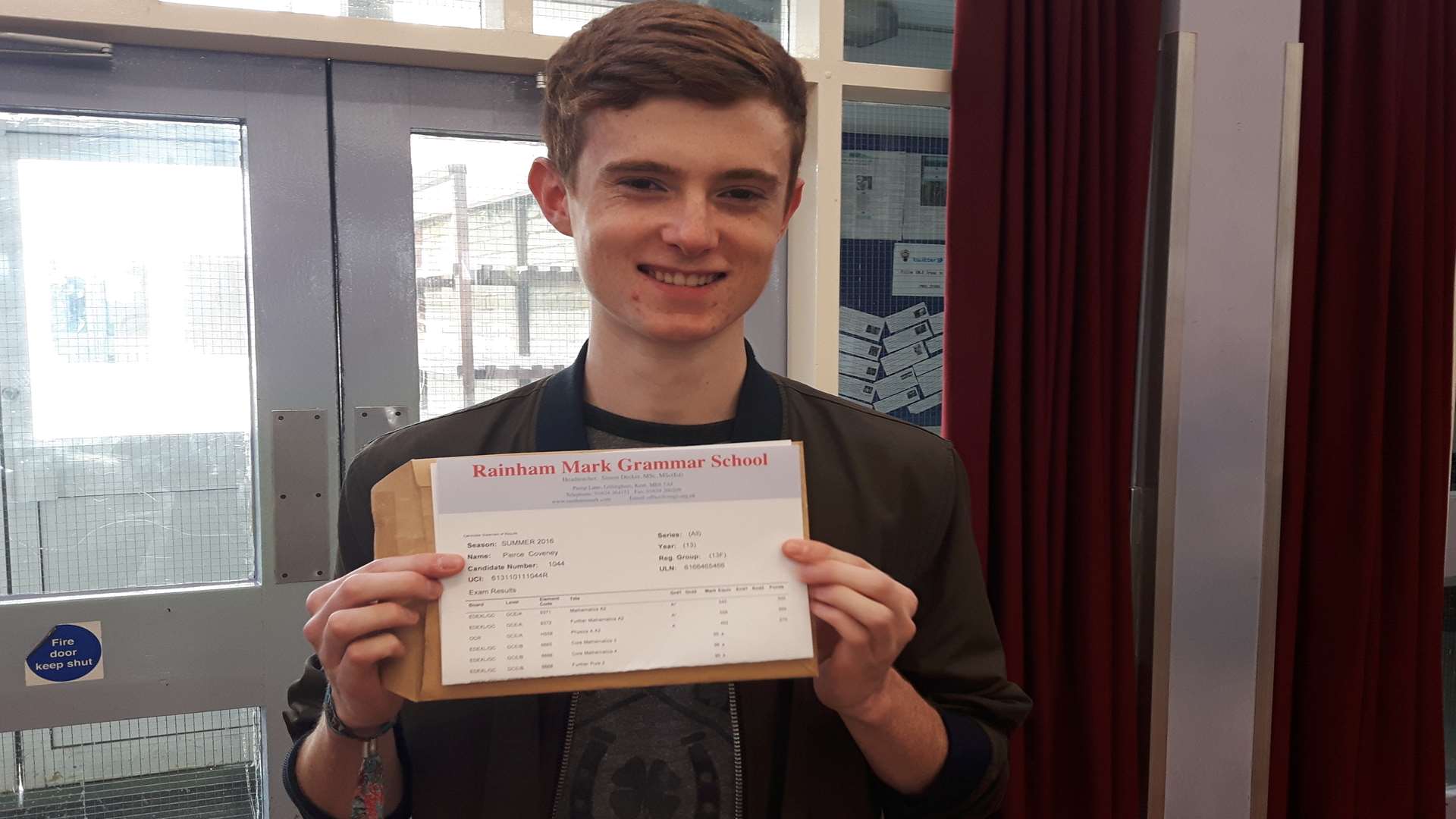 Pierce Coveney, 19, achieved three A* in maths, further maths and geography and an A in physics
