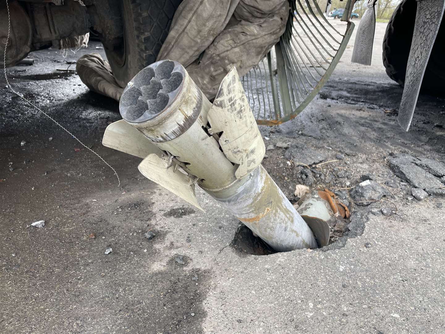 An unexploded missile in Ukraine. Photo: Sophie Alexander
