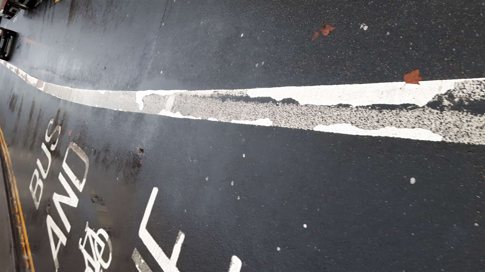 The new bus lane marking in Mill Street washes away