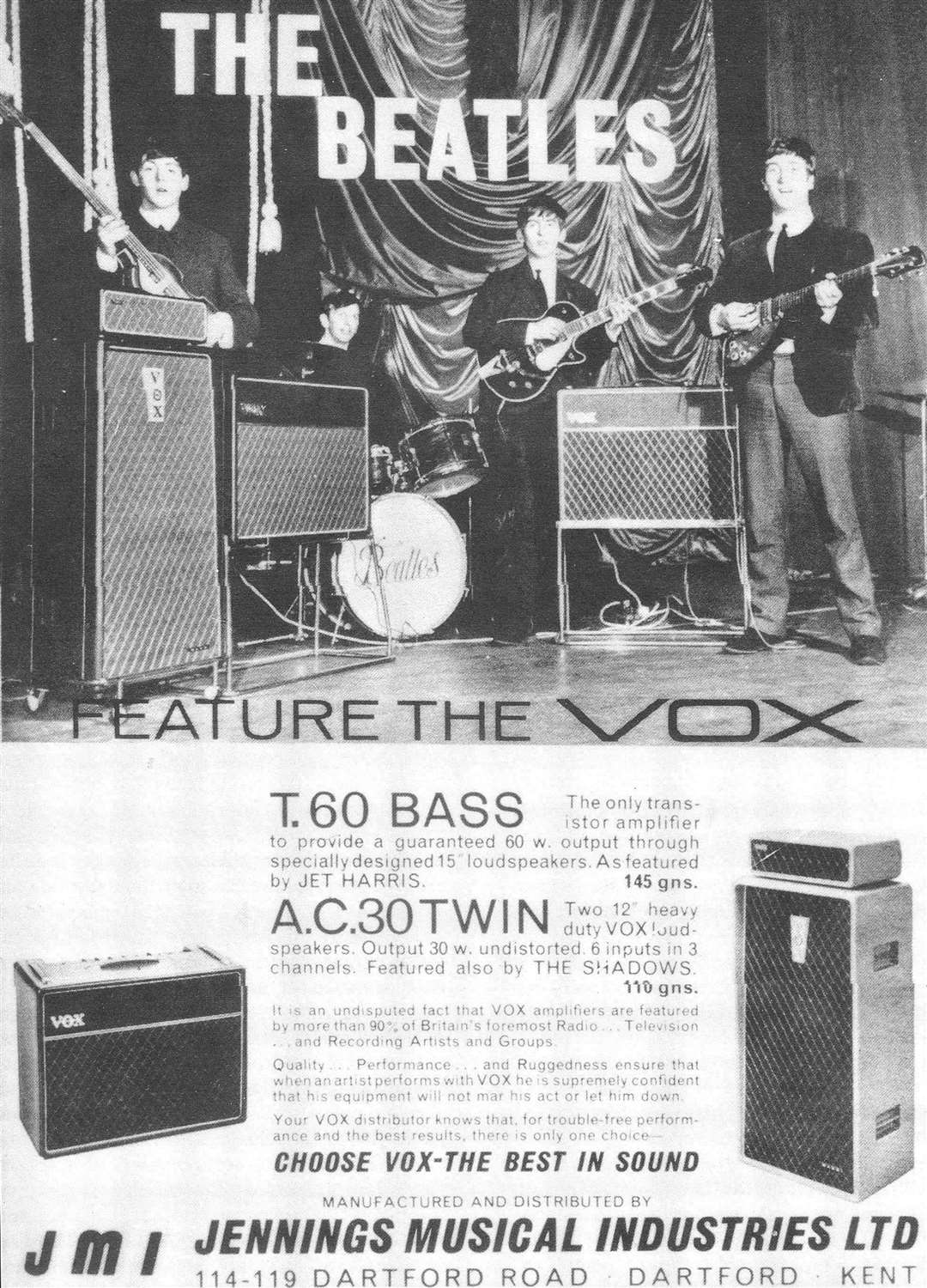 Posters used to advertise the Vox amplifiers made in Dartford. Photo: Paul Bundock