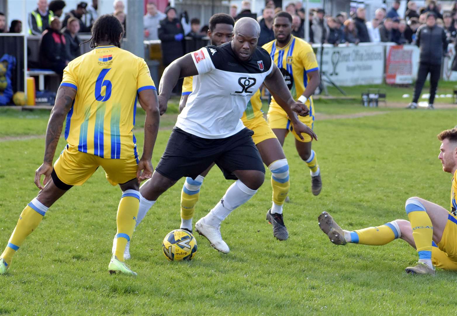 Faversham's Adebayo Akinfenwa made his home debut against Sittingbourne - and missed a penalty in a 1-0 weekend loss. Picture: Randolph File