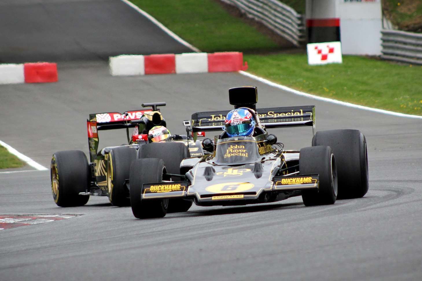 Jolyon Palmer leads Pastor Maldonado at the Lotus team track day at Brands Hatch in April. Picture: Kevin Ritson