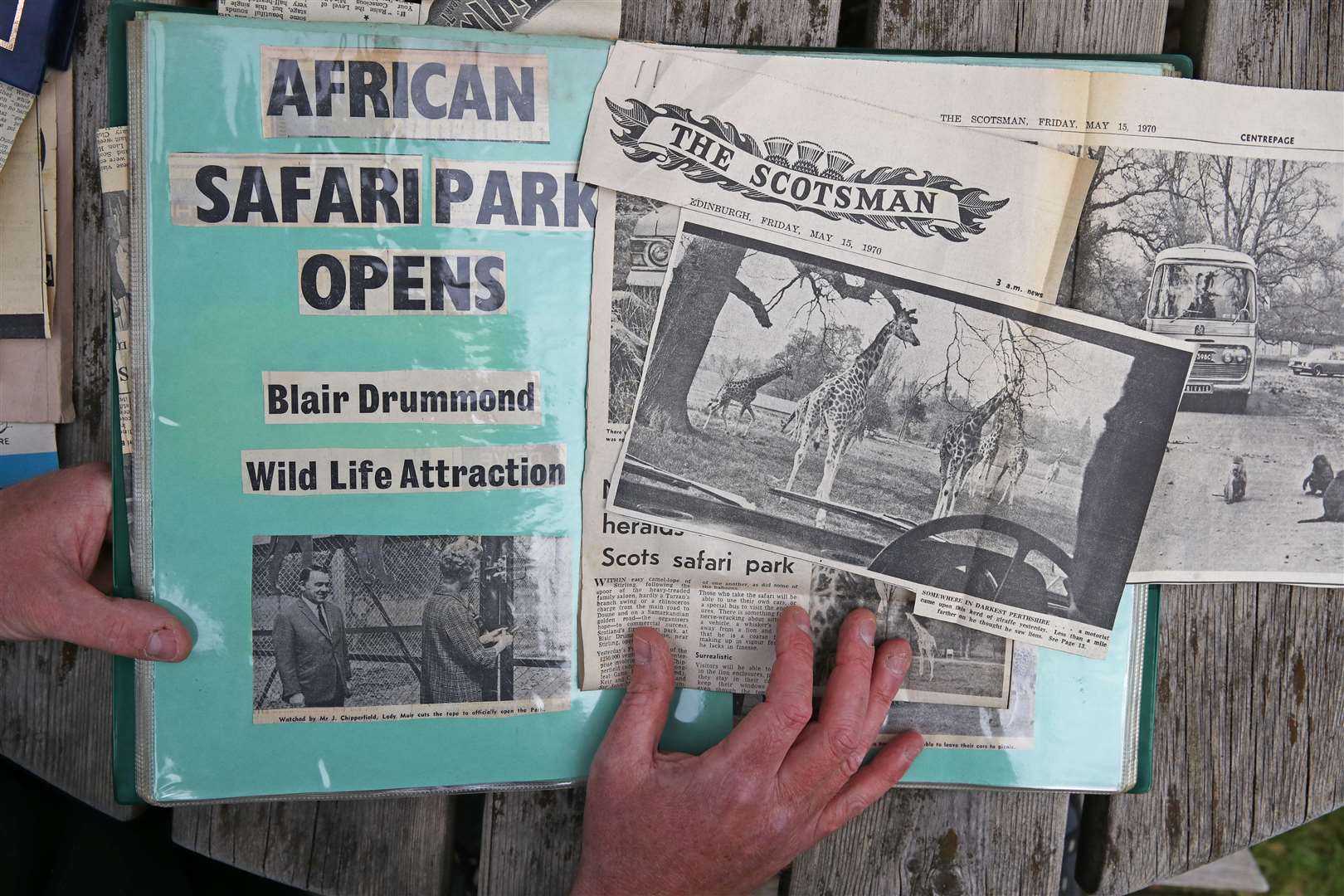 Newspaper cuttings from when Blair Drummond Safari Park opened (Andrew Milligan/PA)