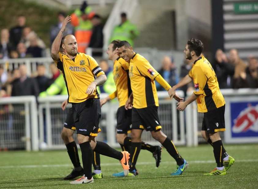 Maidstone's players celebrate the opening goal Picture: Martin Apps