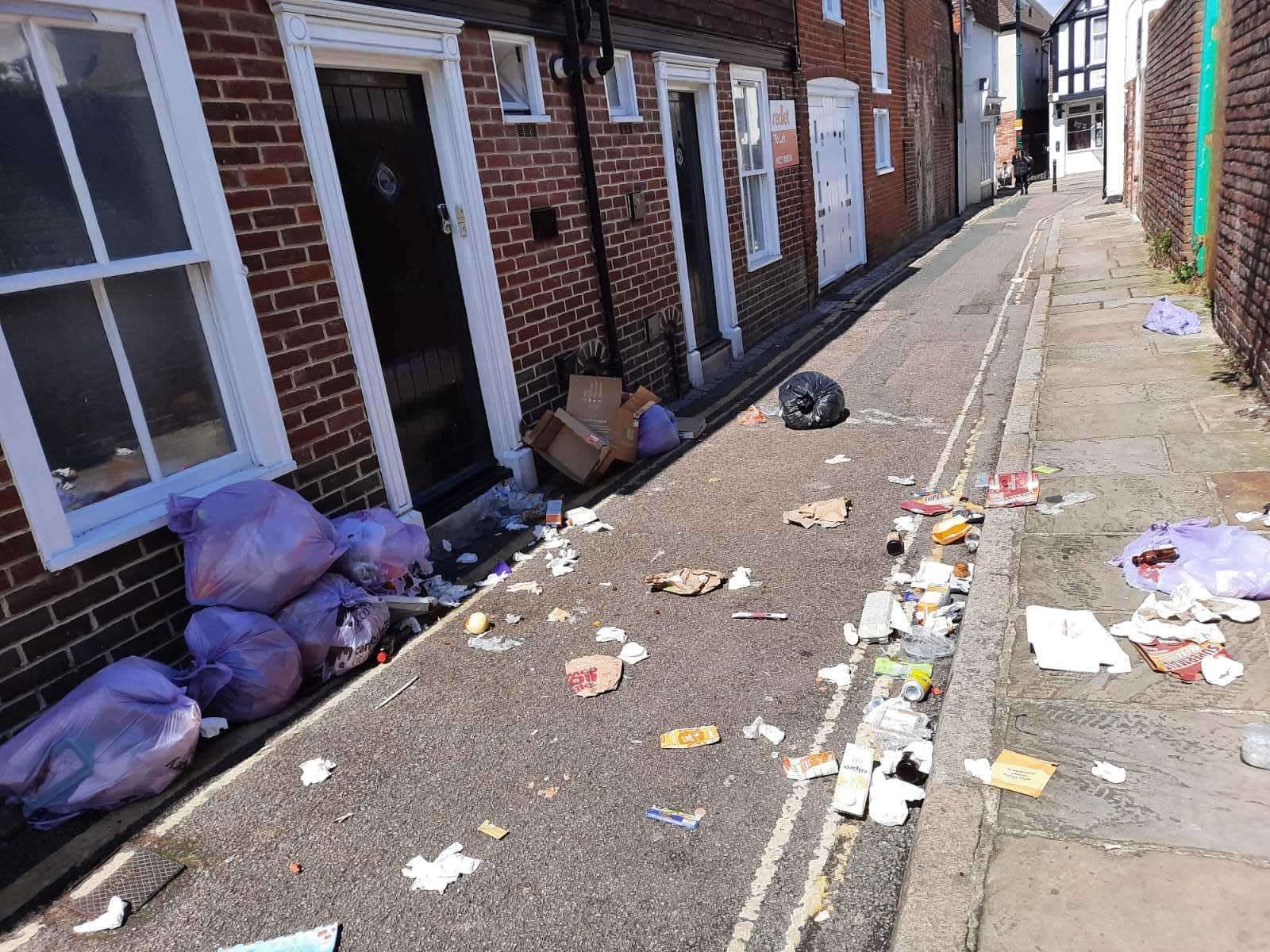 The rubbish left behind by students in High Street St Gregory's in Canterbury. Picture: Pat Gorman