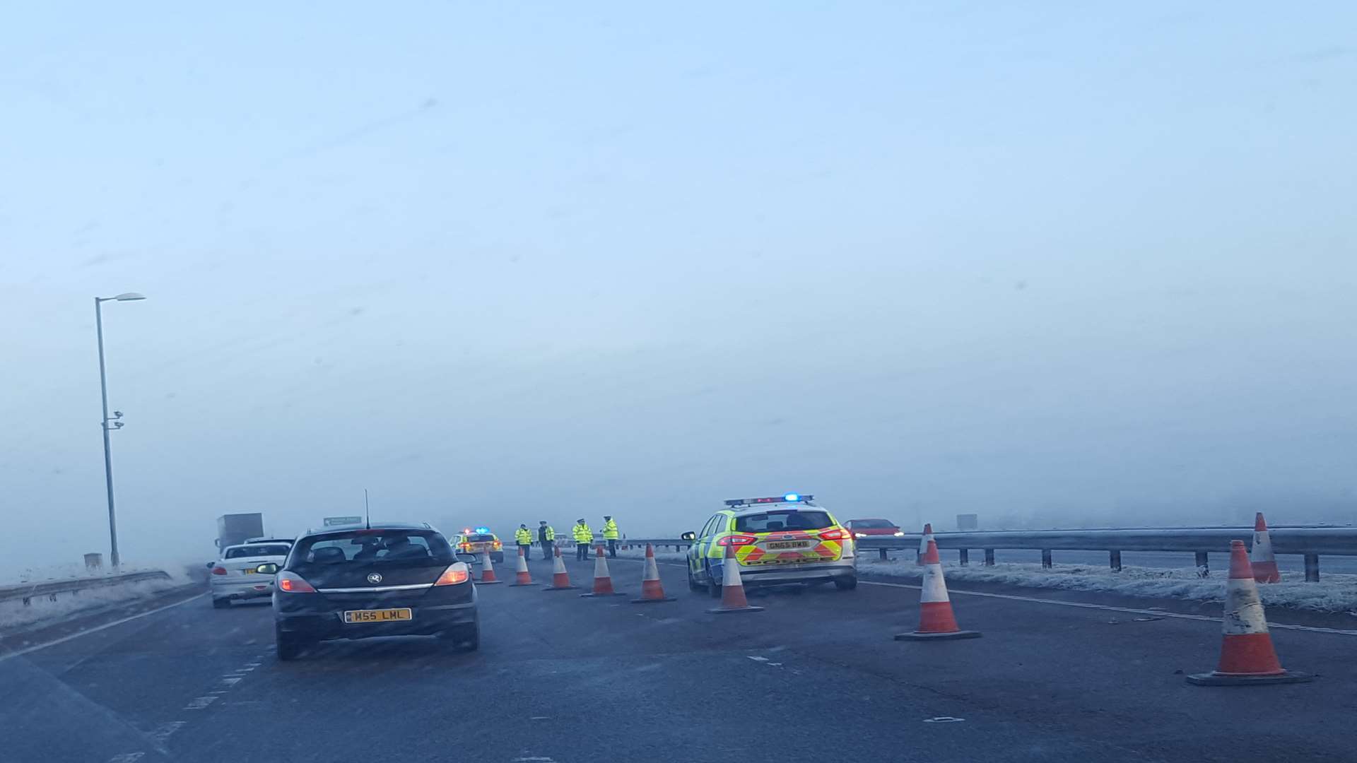 Fog on the bridge after this morning's crash
