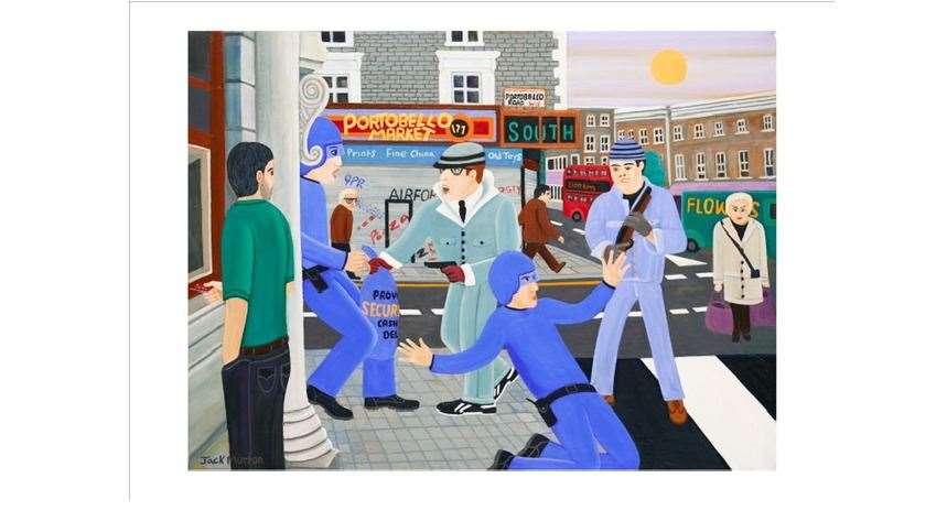 Mr Murton's works include depictions of crime and punishment. Picture of painting by Geoff Davis