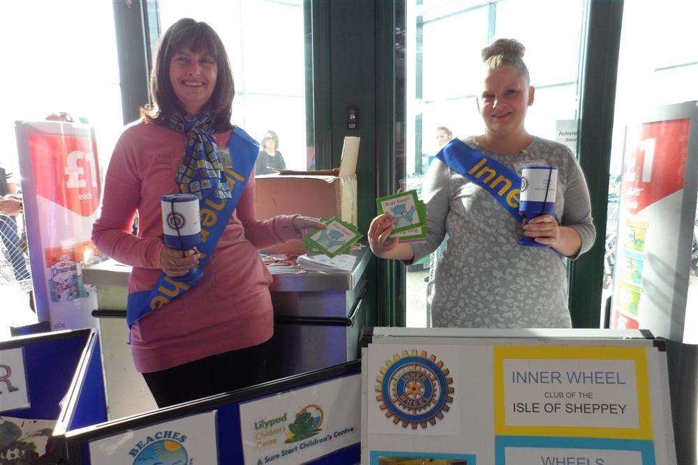 Lynn O'Meara and Chloe Wise collecting for the Wheels Project at Morrisons, Neats Court