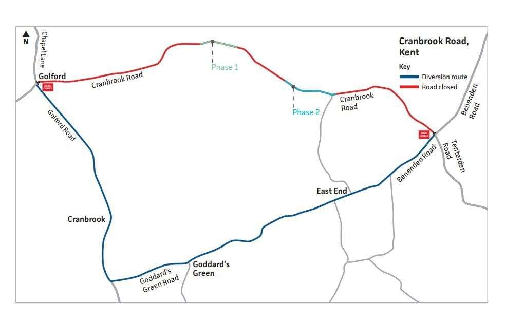 A map of the repairs in Cranbrook Road and the diversion route (60081522)