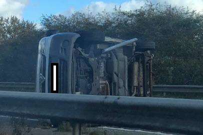 The overturned van. Picture: Jimmy Woolf