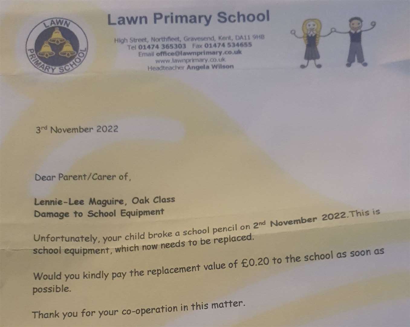 Lennie was sent home from school with a letter (60447382)