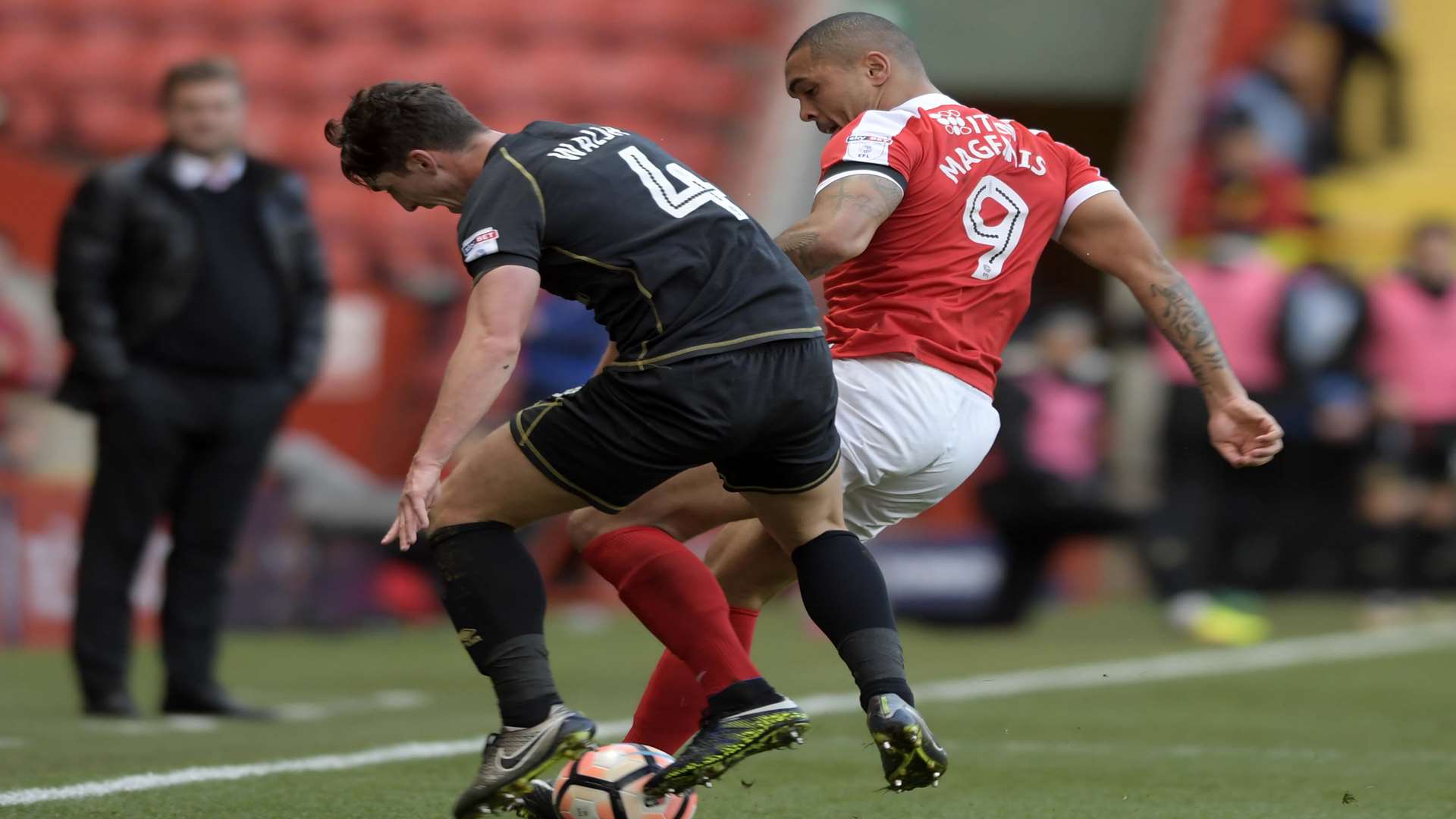 Charlton's Josh Magennis tries to hold the ball up. Picture: Barry Goodwin