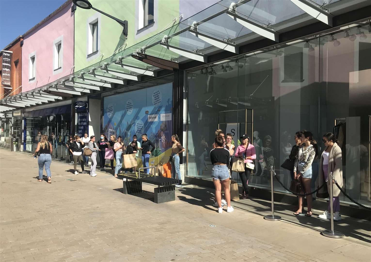 Queues for Zara clothes store in Maidstone this morning as non-essential retailers begin to reopen