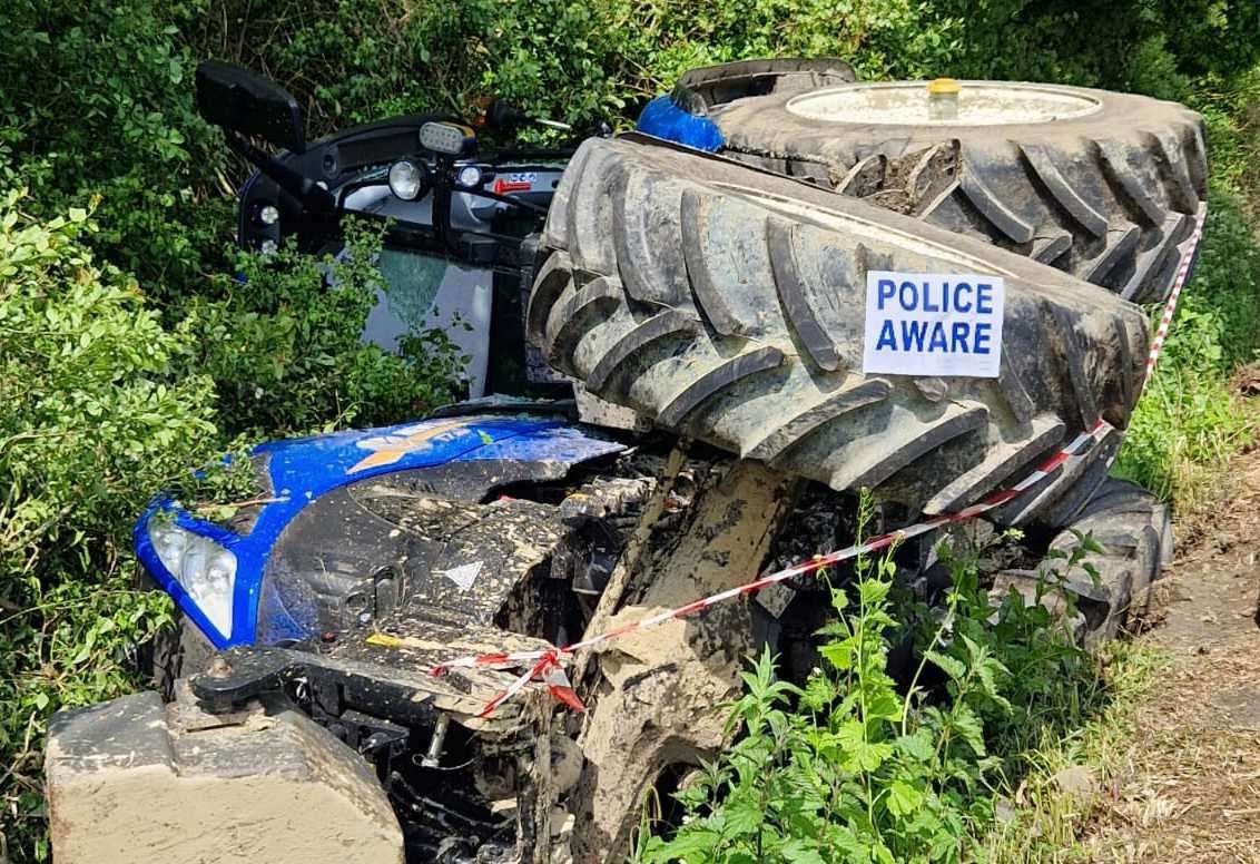 A car and a tractor were involved in a collision yesterday in Mersham. All pictures: Becks Massie