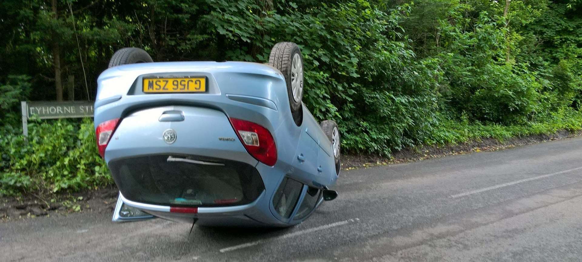 A car left upside down after a crash in Eyhorne Street in 2016