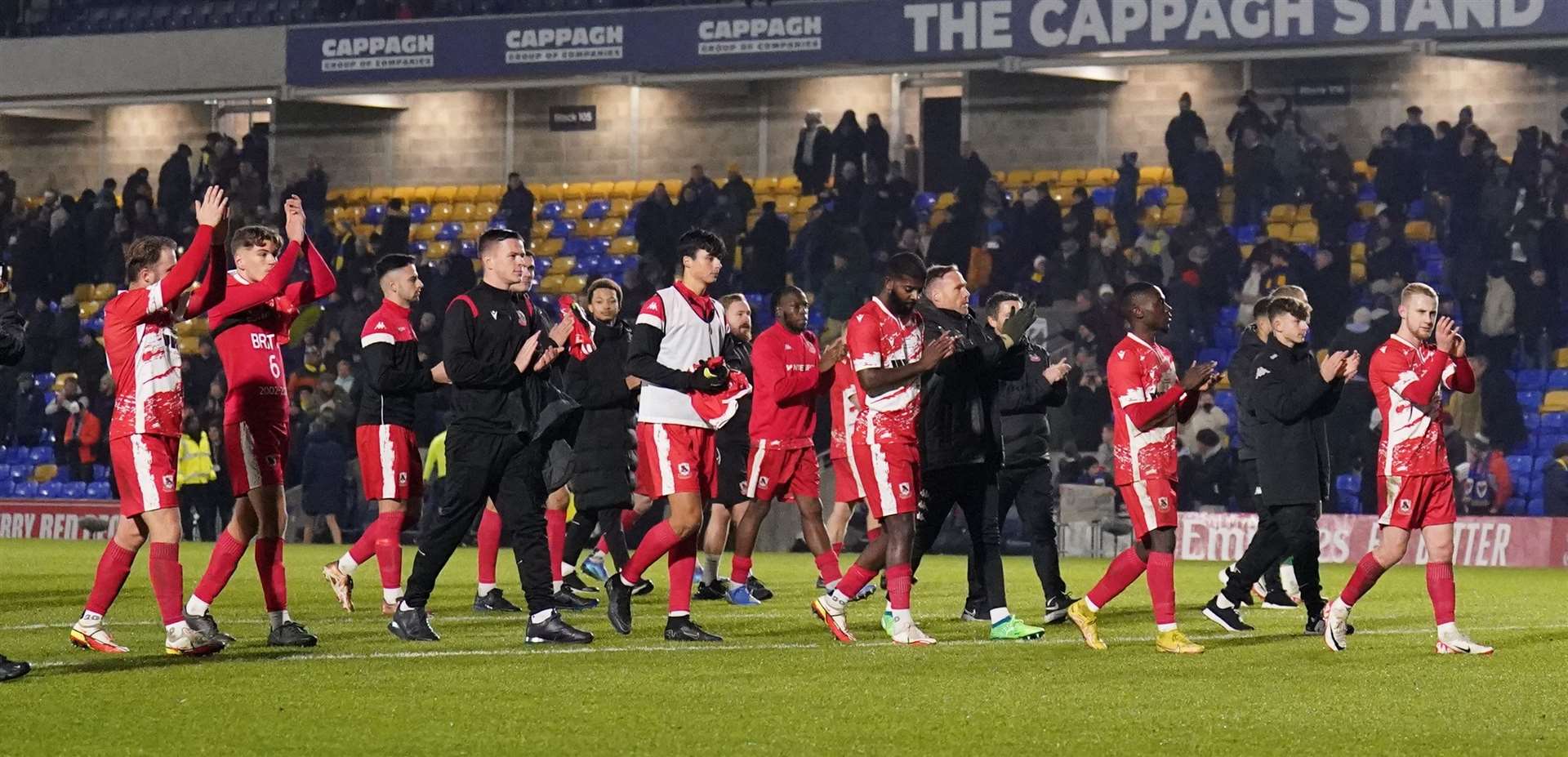 Ramsgate players applaud the 1,400 travelling fans after their FA Cup Second Round defeat at AFC Wimbledon on Monday Picture: PA Images
