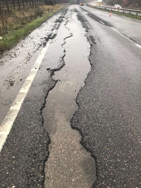 The mammoth gash on the A249. Picture: Hugh Fitzgibbon