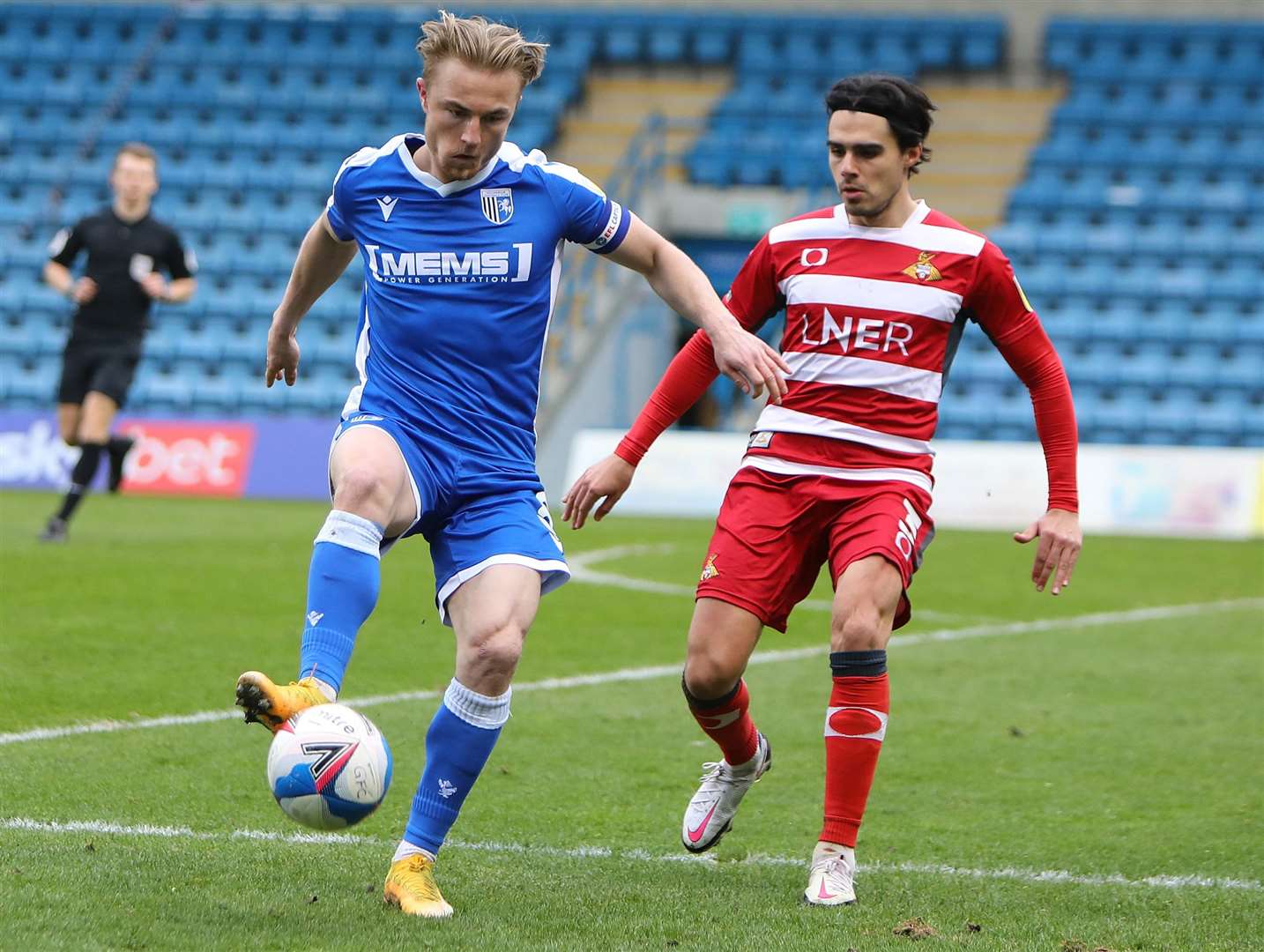 Gillingham skipper Kyle Dempsey in possession against Doncaster. Picture: Andy Jones (45339493)