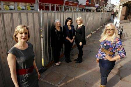 Nikki Leverington of Jodi Bridal with Ellie Frost, April Richards, Asha Jones and Layla Rogers of Therapy who are concerned about the effect on business of the continuing work in Burgate, Canterbury