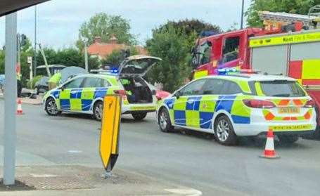 Emergency services at the scene of the crash in London Road, Allington, this afternoon. Picture: Jody Anne Tamplin