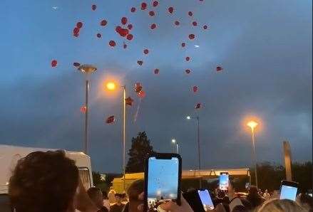 Members of the Dirtee South Sheppey car club released balloons in Neats Court retail park on Sheppey in Cavan's memory. Picture: Ricky Bain