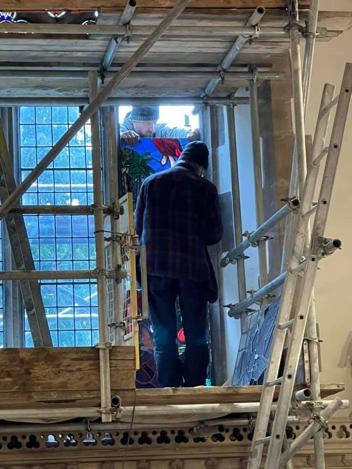 Out with the old in with the even older as the 220-year-old stained-glass window is returned to Borden parish church