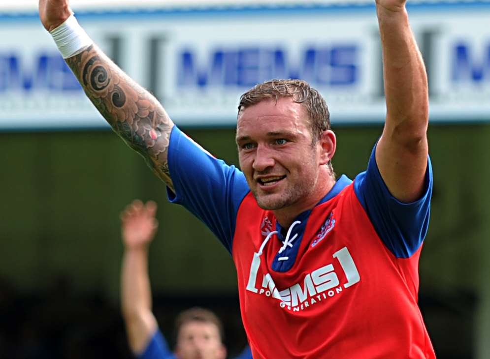 Danny Kedwell celebrates another goal for Gillingham Picture: Barry Goodwin