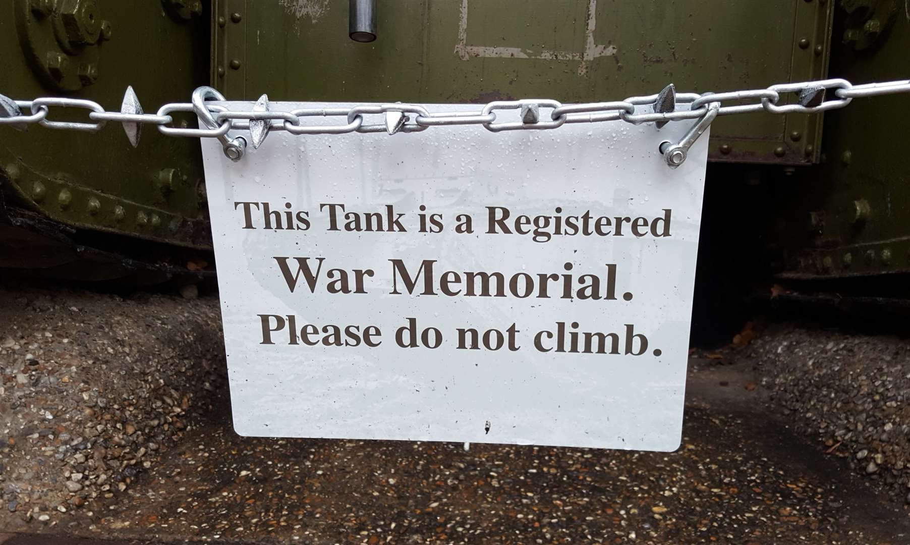 A sign declaring it a registered war memorial has been installed to stop people climbing on the tank